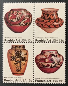 U.S. 1977 #1709a Block 4, Pueblo Pottery, **MNH**.
