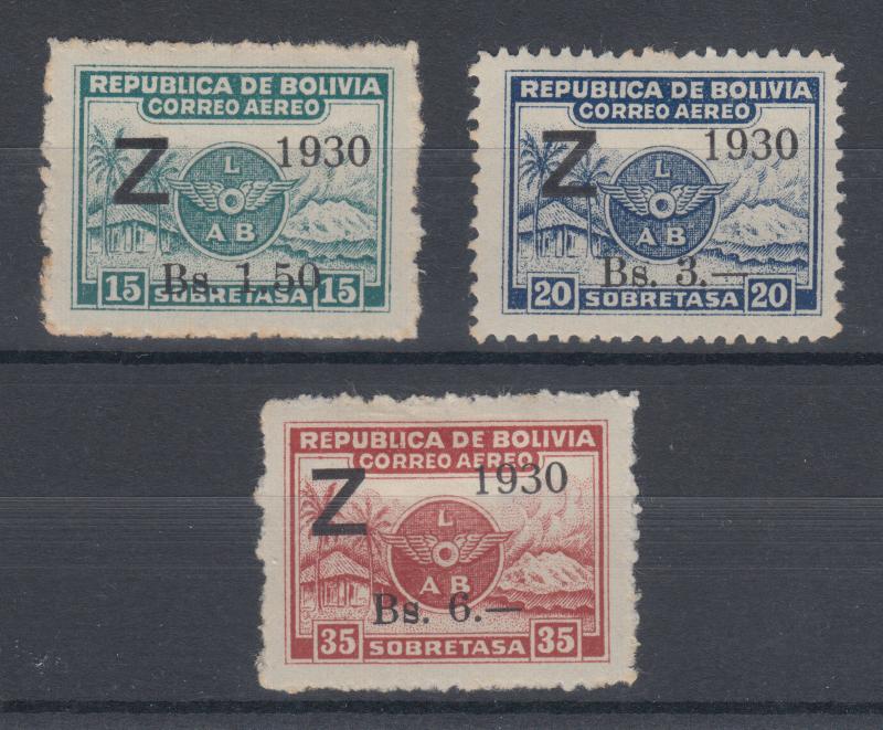 Bolivia Sc C24-C26 MLH. 1930 Zeppelin ovpts on 1928 Air Post