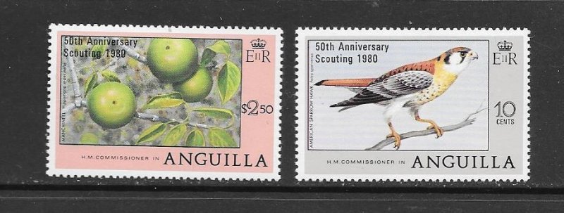 BIRDS - ANGUILLA #387-8  SCOUTING ANNIVERSARY OVERPRINT  MNH