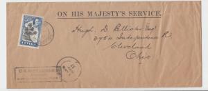 CEYLON TO USA 1937 OHMS COVER, GPO ACCOUNTANT CACHET, 20c RATE (SEE BELOW)