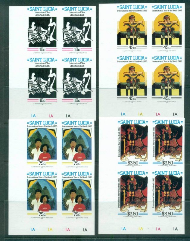 St Lucia 1985 Intl. Youth year IMPERF Cyl. Blks 4  MUH lot68684