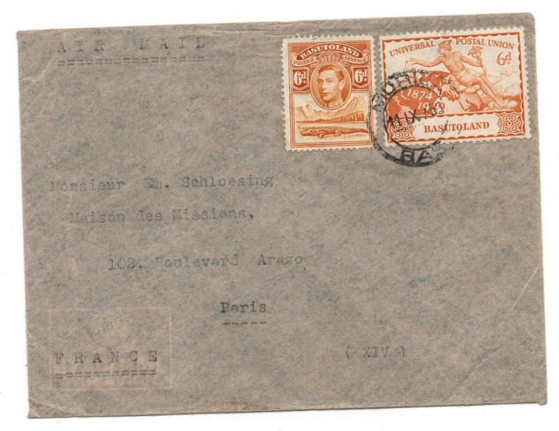 Basutoland 1950 6d + 6d UPU Airmail Cover to Paris WS27897 