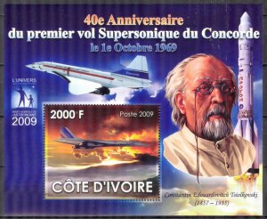 Ivory Coast 2009 Space Concorde K. Tsiolkovsky S/S MNH