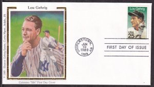 1989 Lou Gehrig baseball legend 25c Sc 2417 with Colorano Silk cachet