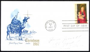 USA Sc# 1336 (Artmaster) FDC (a) (Bethlehem, PA) 1967 11.6 Christmas