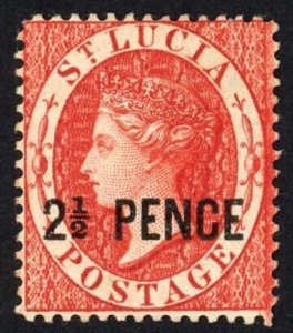 St Lucia SG24 2 1/2d Brown-red M/M Cat 60 pounds