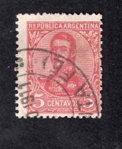 Argentina 1908 5c carmine San Martin, Scott 149 used, value = 30c