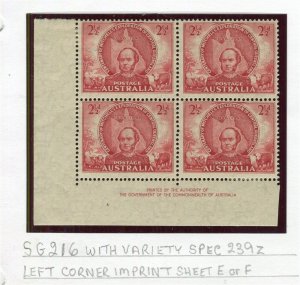 AUSTRALIA; MINT hinged Positional BLOCK Detail see scan,1946 Mitchell issue 2.5c