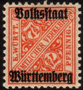 1919, Germany Wurttemberg, 7 1/2pfg, MH, Sc O153, XF-Sup-96