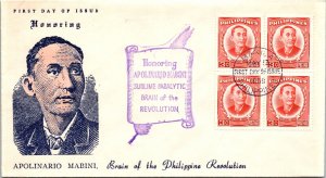 Philippines FDC 1959 - Apolinario Mabini - 4x3c Stamp - Block - F43423