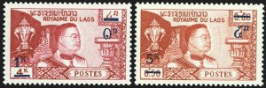 Laos #112-113  MNH - King Sisavang Surcharged (1965)