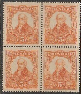 MEXICO 314(4), 5¢ INDEPENDENCE CENTENNIAL 1910 COMM BLK OF 4 MINT, NH. VF. (6)