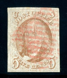 US Stamp #1B Franklin 5c, PSE Cert - USED - CV $675.00