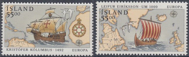ICELAND # 749-50 CPL MNH EUROPA 1992 500th ANN DISCOVERY of AMERICA &VIKINGS