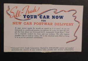 1943 USA Postcard Cover Passaic NJ to Rutherford NJ Sell Trade Car Now Postwar
