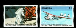 ES-13923 Dominica Scott 1571-1572 $1 Boeing 314 lying Boat and $2 Astronaut Moon