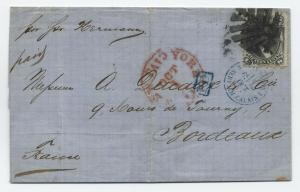 1869 15 cent E Grill #91 cover New York to France w/ PSE cert [y4138]