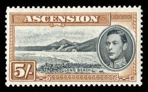 Ascension #48 (SG 46a) Cat£40, 1938-53 5sh yellow brown, perf. 13, never hinged