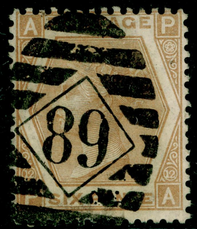 SG123, 6d pale buff plate 12, USED. Cat £350. PA