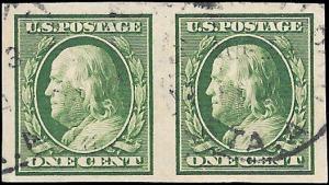 1911 US SC # 383 VF80 USED PAIR NH ng  FACE FREE CANCEL   - VERY SOUND - W/CERT