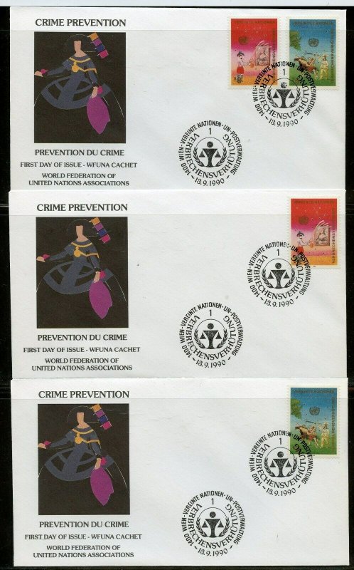 UN 1990 CRIME PREVENTION  WFUNA CACHET BY MANOLO VALDES ON 10 FIRST DAY COVERS 