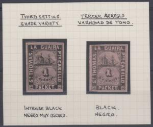 SAINT THOMAS LA GUAIRA 1864 OFFICE ROBERT TOOD Yv 3 TWO SINGLES SHADES UNSD €500 