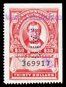 Scott R724 1958 $30.00 (un)Dated Red Documentary Revenue Used VF