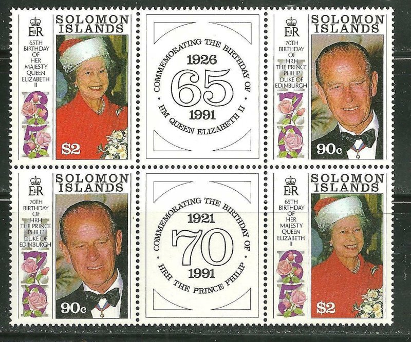 Soomon Islands MNH Block 689A W/Labels QE II & Philips Birthdays SCV 9.00