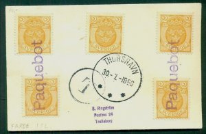 FAROE IS., 1950, cover from FAROES w/Swedish stamps tied & bold PAQUEBOT strikes