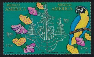 Mexico Macaw Birds Flowers Shop UPAEP 2v pair 1991 MNH SG#1994-1995