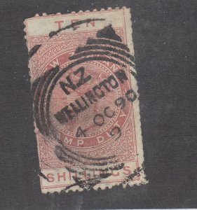 NEW ZEALAND # AR12 10sh STAMP DUTY SQUARE CIRCLE WELLINGTON CANCEL CAT VALUE $75