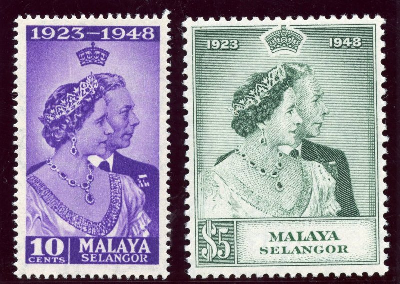 Malaya - Selangor 1948 KGVI Silver Wedding set complete superb MNH. SG 88-89. 