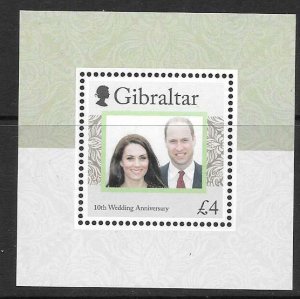 GIBRALTAR 2021 10th WEDDING ANNIV OF WILLIAM & KATE M/S MNH