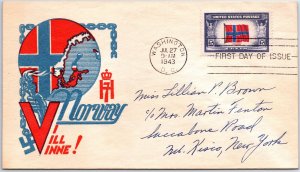 US COVER FIRST DAY OF ISSUE WW 2 OCCUPIED NATIONS NORWAY PATRIOTIC CACHET 1943