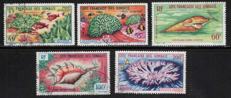 Somali Coast Scott C26-C30 Used shell and Coral Airmail stamp set