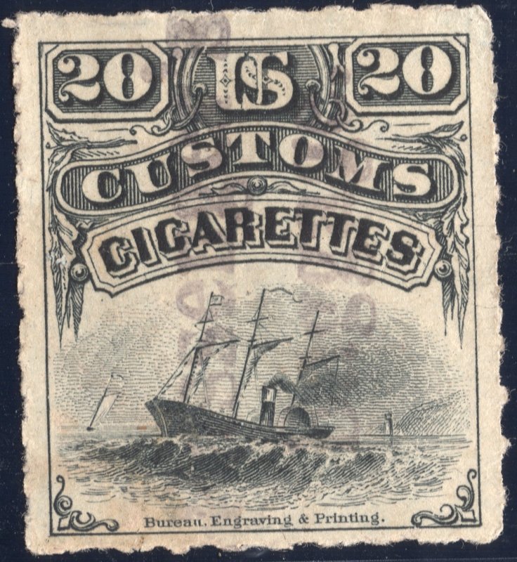 1879 Customs Cigarettes Taxpaid Revenue stamp Springer Cat# TAC6b