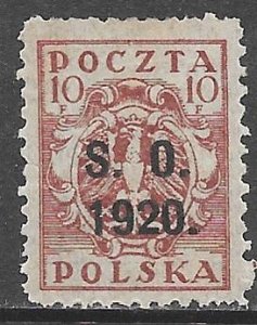 Eastern Silesia 42: 10f Polish Eagle overprint, MH, F-VF