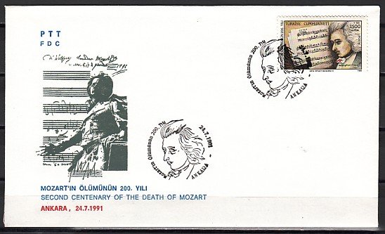 Turkey, Scott cat. B235. Composer W. A. Mozart. First Day Cover. ^