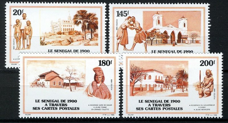 Senegal 1988, Architecture, Culture, Postcard on stamp set MNH Yv# 776-79