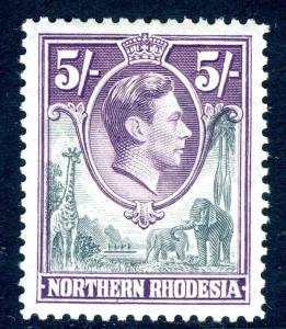 NORTHERN RHODESIA-1938-52 5/- Grey Dull Violet Sg 43 MOUNTED MINT   V17378