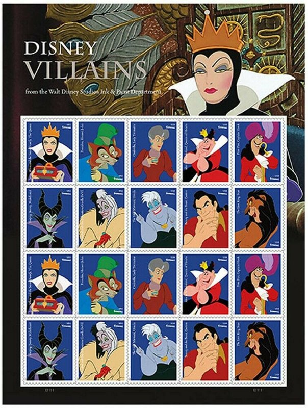Walt Disney Villains Sheet of 20 Current Rate Postage Stamps Scott 5222