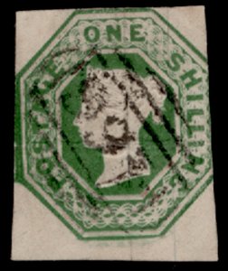 GB QV SG56, SCARCE 1s deep green CUT SQUARE, USED. Cat £1200.