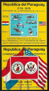 PARAGUAY 1975 US BICENTENNIAL Space Airplane Souvenir Sheet Set Sc C422-C423 MNH