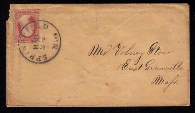 US Scott #11 Cover Springfield Mass. - to East Granville,Vermont (1856): F-VF