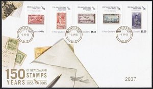 NEW ZEALAND 2005 150 Years of Stamp limited edition FDC - Gold postmark....B5580