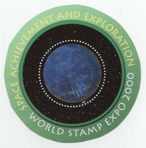 US #3412 SPACE ACHEIVEMENT, VF OG NH, Circle, Hologram $11.75 world Expo shee...