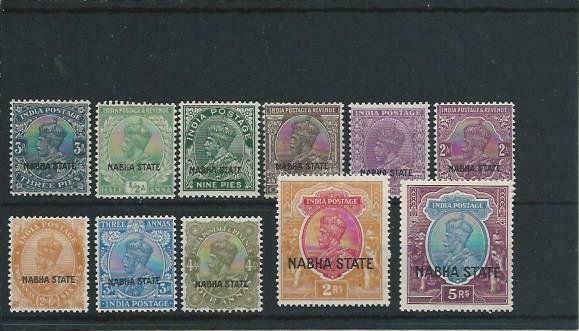 NABHA 1927-36 SET OF ELEVEN MAINLY LMM SG 60/72 CAT £190