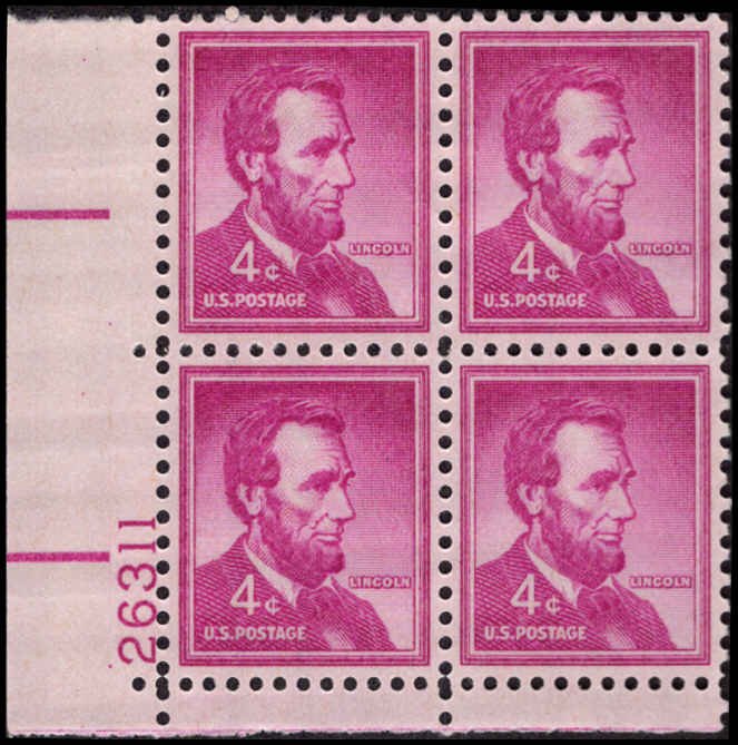 US #1036a ABRAHAM LINCOLN MNH LL PLATE BLOCK #26311 DURLAND .50¢