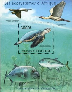 Fauna of Mangroves Forests of Madagascar Stamp Turtle Eretmochelys Imbricata S/S