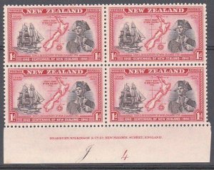 NEW ZEALAND 1940 Centenary 1d Captain Cook plate block MNH CP cat NZ$40.....K486